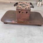 Koperen voetenstoof met houten handvatten, Ophalen