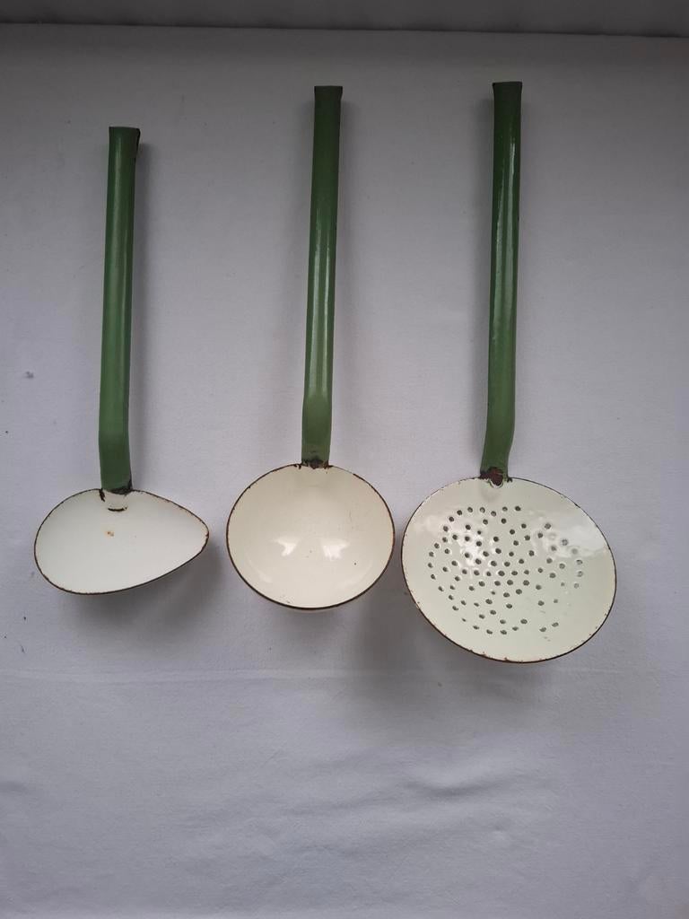 5 stuks oude emaille lepels, Antiek en Kunst, Antiek | Emaille, Ophalen of Verzenden