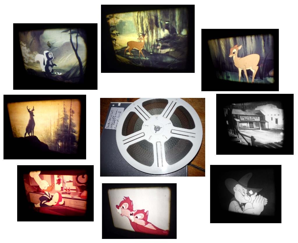 8mm film 3x Bambi + Donald Duck + Popeye 120mtr kl - zw/w -, Ophalen of Verzenden, 8mm film