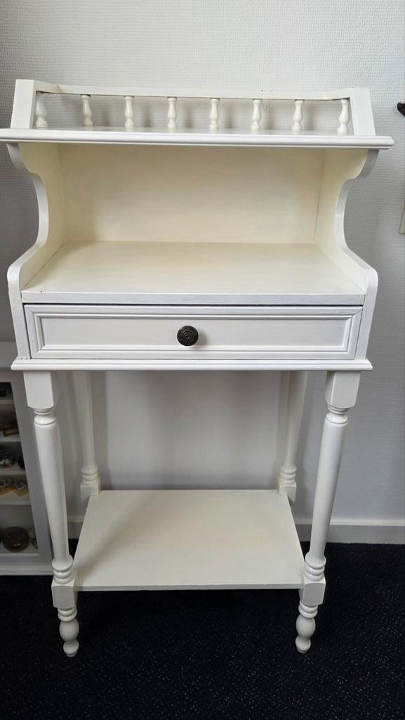 Witte sidetable/decoratiekastje met lade, Huis en Inrichting, Tafels | Sidetables, Ophalen, 25 tot 50 cm, Rechthoekig, 100 tot 150 cm