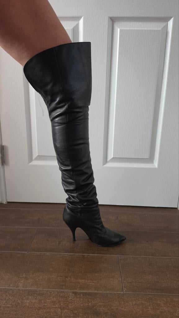 Zwarte leren overknee laarzen met hak, Kleding | Dames, Schoenen, Ophalen of Verzenden