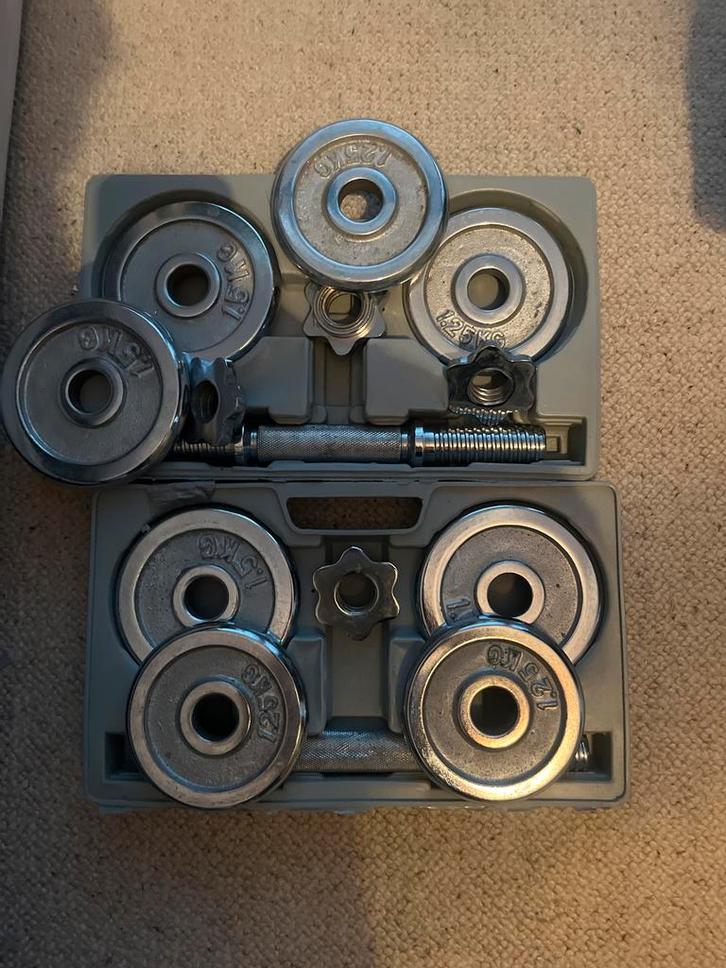 Complete Halterset - Gewichten en Stang, Sport en Fitness, Fitnessmaterialen, Gebruikt, Halterset, Armen, Ophalen of Verzenden