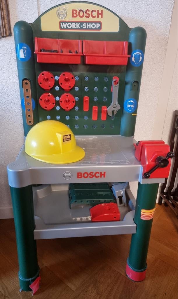 Bosch Werkbank met gereedschap en helm, Kinderen en Baby's, Speelgoed | Educatief en Creatief, Ophalen, Gebruikt, Bouwen