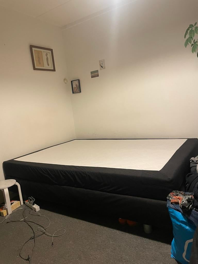 Boxspring 140cm breed, Ophalen, Zwart, Tweepersoons, 140 cm