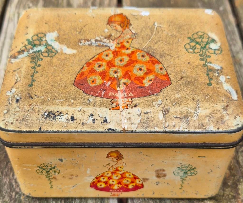 Uniek Vintage Paula Koekblik (Paul C. Kaiser) Jaren '20/'30, Verzamelen, Blikken, Ophalen of Verzenden, Gebruikt, Koek(jes), Overige merken