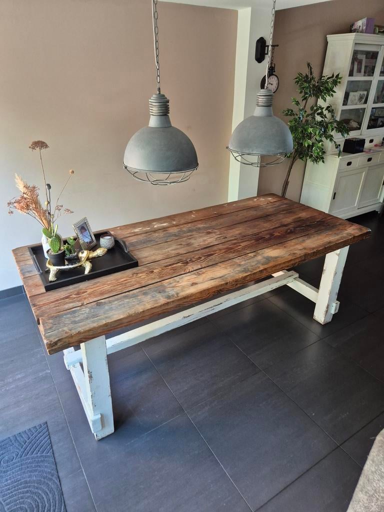 Robuuste eettafel 220x100x80 cm, eventueel met 6 stoelen, Ophalen, Gebruikt, 100 tot 150 cm, 200 cm of meer