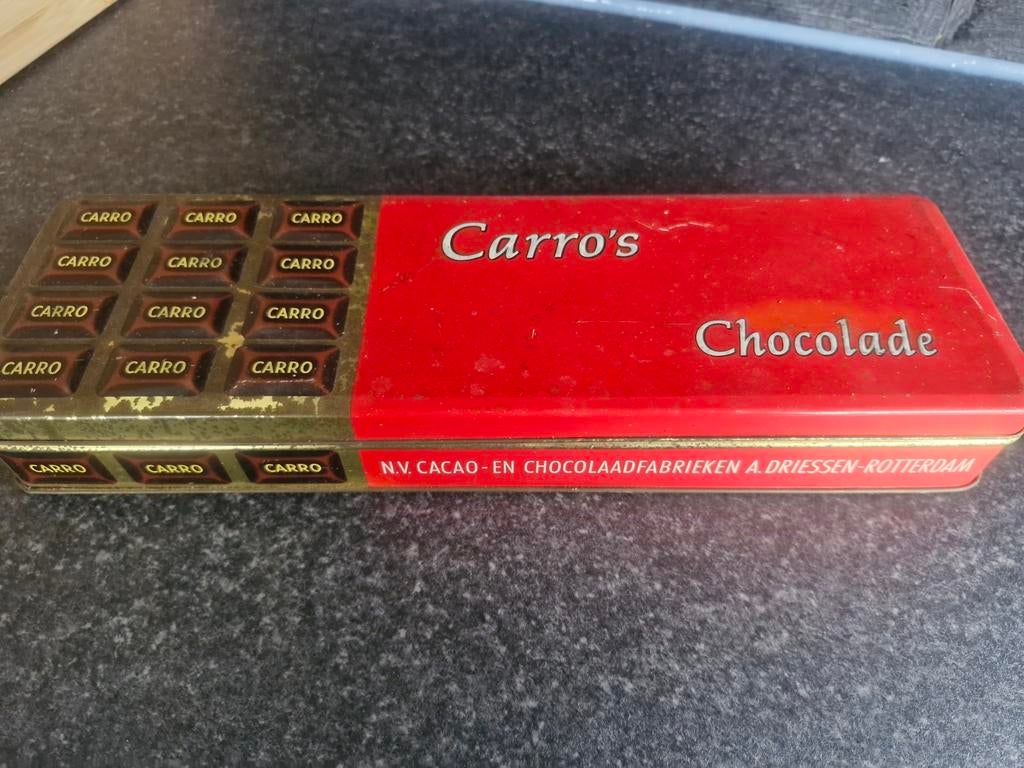 Vintage blikken: Carro's Chocolade, Olde English Mints, Mies, Verzamelen, Blikken, Ophalen of Verzenden, Gebruikt, Overige, Overige merken