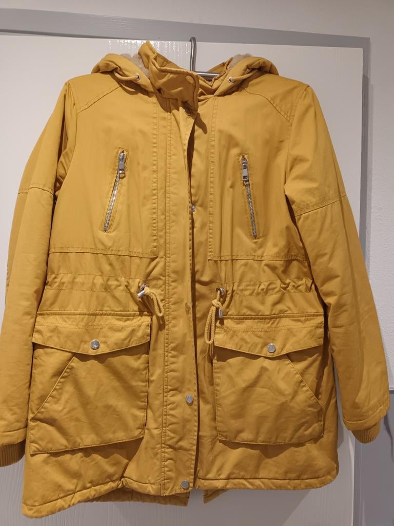 Gele winterjas met teddy voering, Kleding | Dames, Jassen | Winter, Geel, Maat 42/44 (L), Ophalen of Verzenden, Onbekend