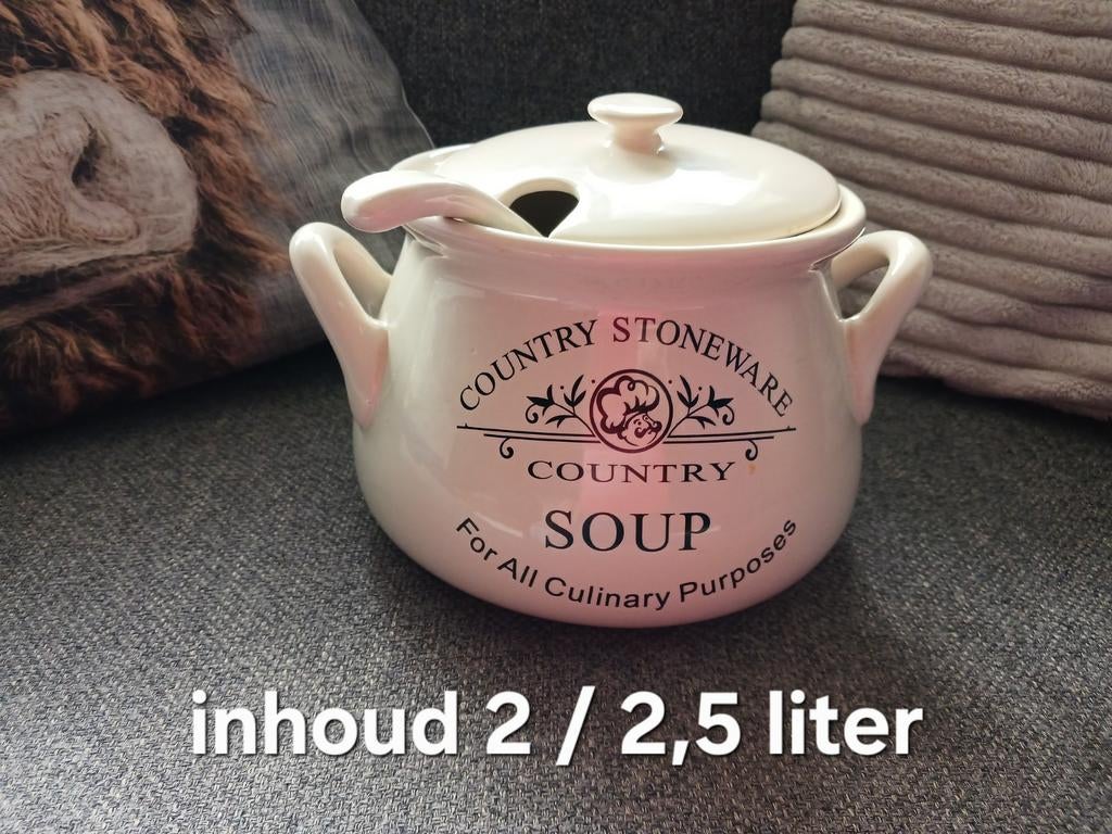 Country Stoneware soepterrine, Ophalen, Glas, Overige stijlen