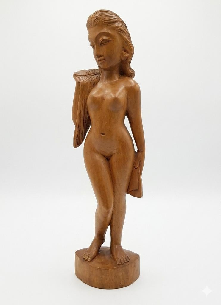 Prachtig Balinees Houtsnijwerk: Vrouwenfiguur, Antiek en Kunst, Houtsnijwerk, Ophalen of Verzenden, Handgemaakt, 20 - 50 cm