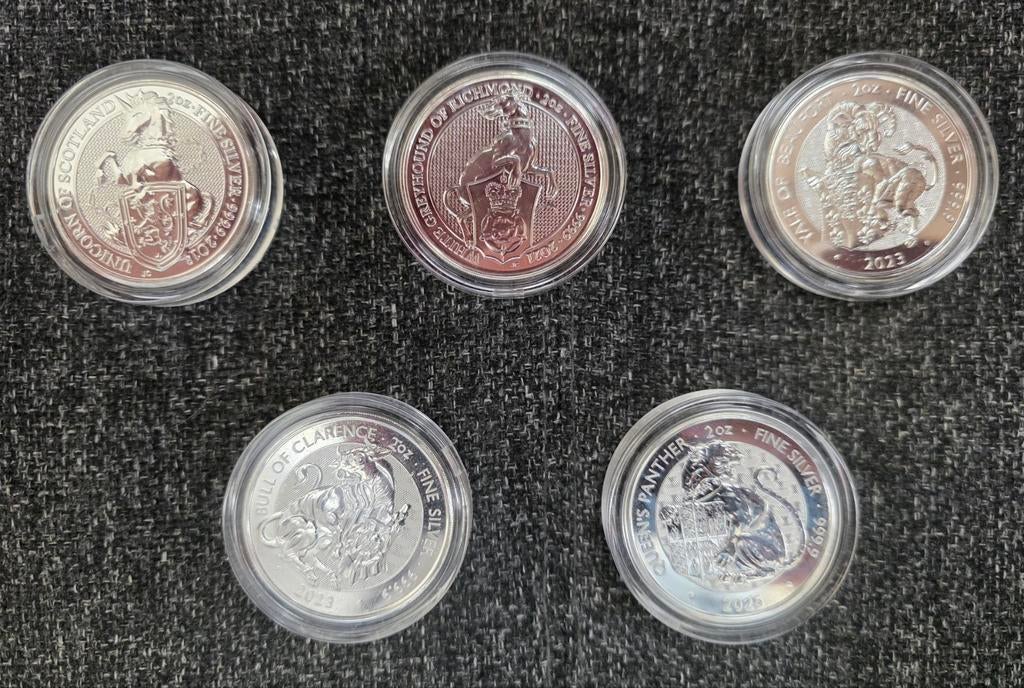 5x 2 oz Zilveren Munten Setje - Queen's/Tudors Beasts, Postzegels en Munten, Edelmetalen en Baren, Verzenden, Zilver