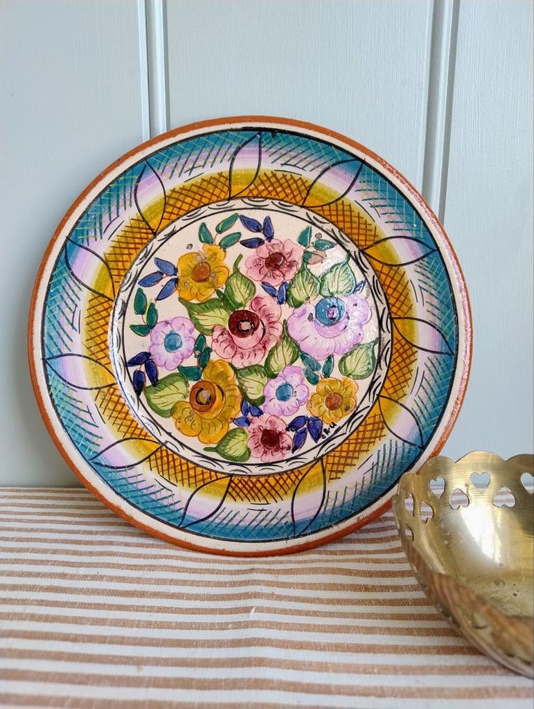 Prachtig! Bord schaal gebloemd terracotta, Ophalen of Verzenden