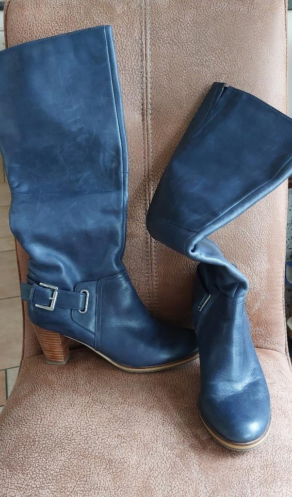 Mooie blauwe leren dameslaarzen, Hoge laarzen, SPM, Blauw, Ophalen of Verzenden