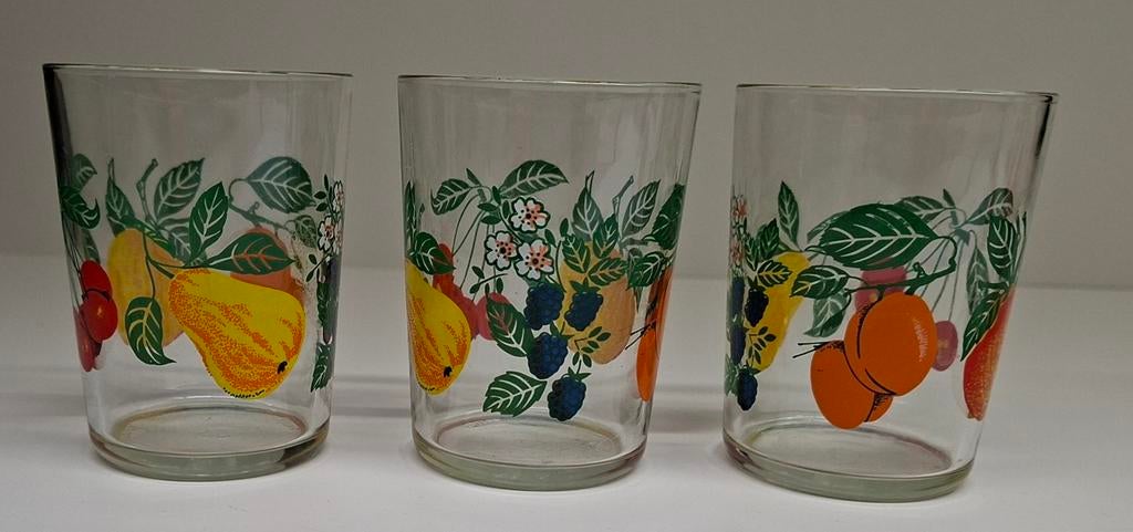 4 vintage fruit limonadeglazen., Verzamelen, Glas en Borrelglaasjes, Ophalen of Verzenden, Zo goed als nieuw, Overige typen