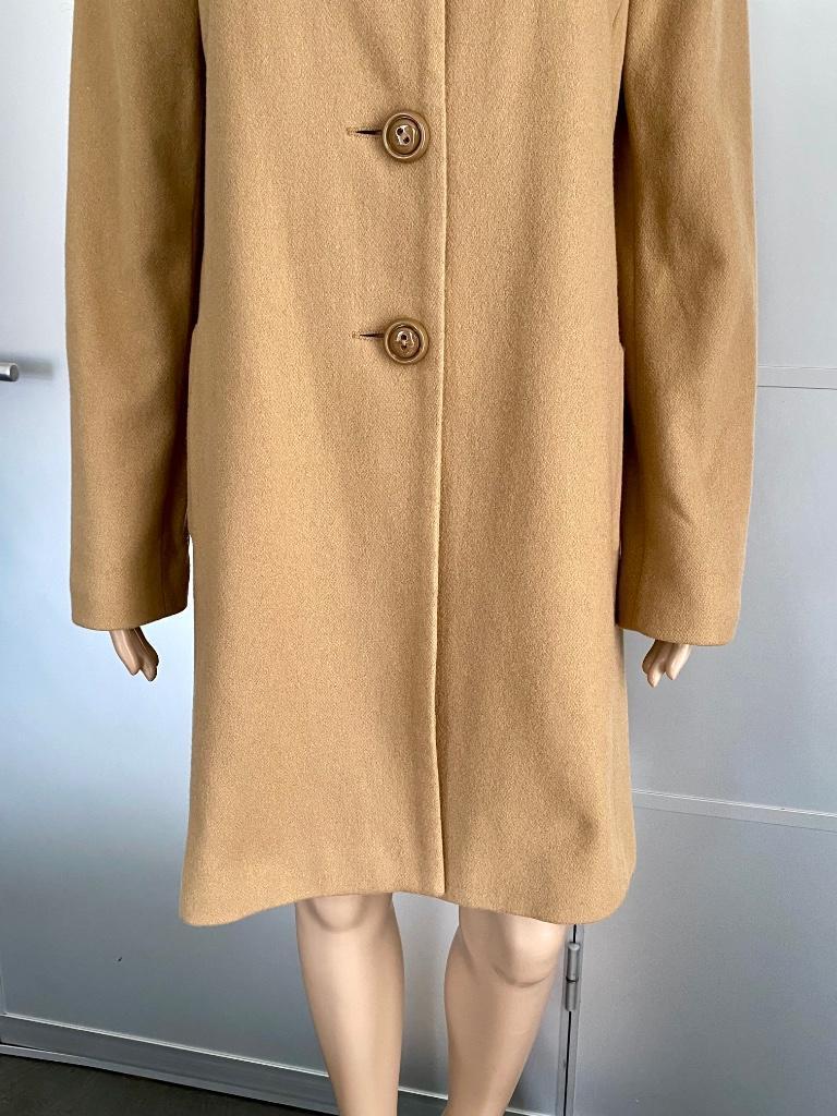 J497 Wollen lange jas maat 40=M winterjas winter wol beige, Maat 38/40 (M), Beige, Ophalen of Verzenden, Zo goed als nieuw
