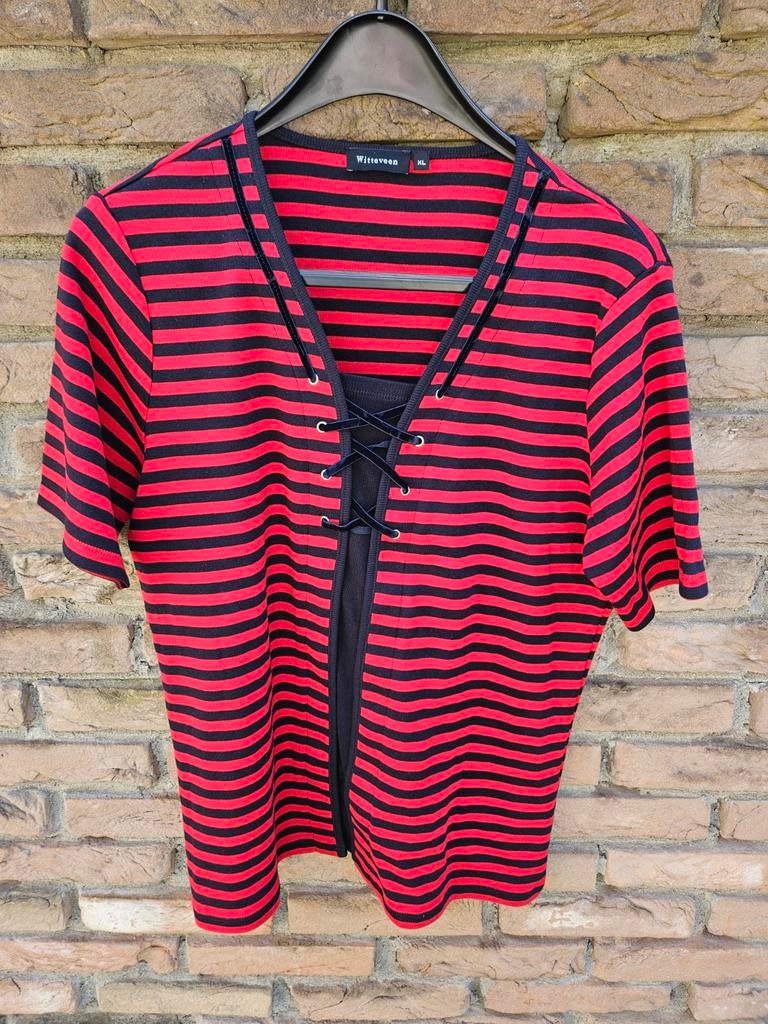 Gestreept tshirt rood blauw Witteveen XL, Blauw, Maat 46/48 (XL) of groter, Ophalen of Verzenden, Zo goed als nieuw