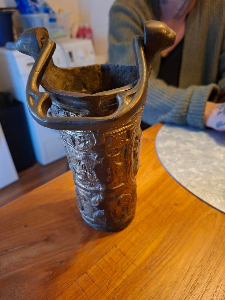 Antieke koperen vijzel met handvatten, Antiek en Kunst, Antiek | Koper en Brons, Ophalen, Koper