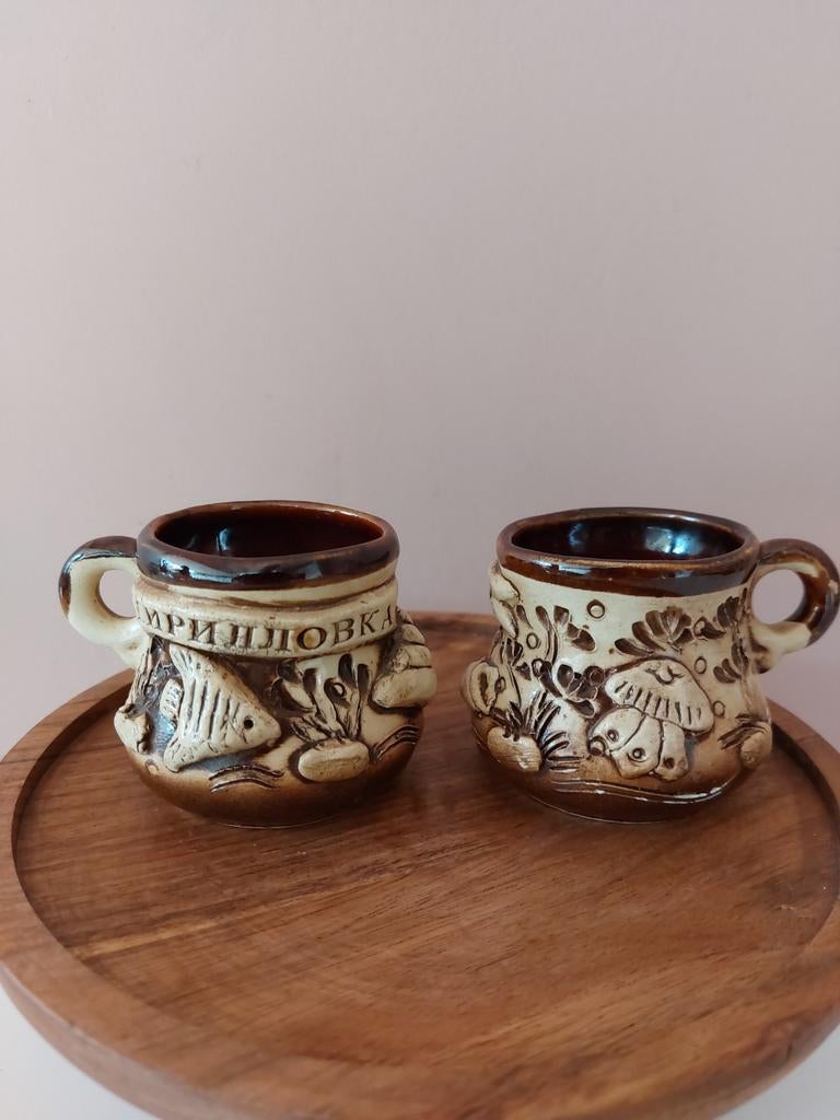 2 vintage handgemaakte oekraïnse keramische mokken, Ophalen of Verzenden