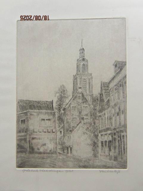 GROTEKERK Vlaardingen, Losse ets om zelf in te lijstenH BIJL, Antiek en Kunst, Ophalen