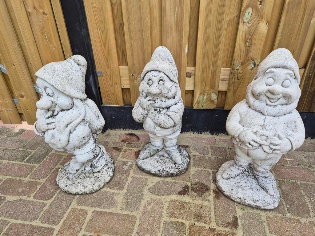 3 betonnen Dwergen tuinbeelden, Tuin en Terras, Ophalen, Gebruikt, Beton, Tuinkabouter