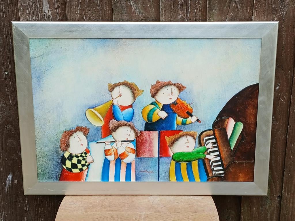 Schilderij olieverf op canvas Joyce Roybal - Muzikanten, Ophalen of Verzenden