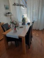 3-zits en 2-zits bank grijs leder, blank eiken tafels, Huis en Inrichting, Banken | Bankstellen, Ophalen of Verzenden, Gebruikt