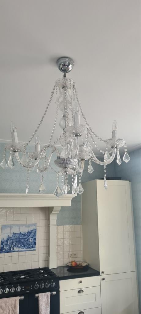 Elegante kristallen kroonluchter met 5 armen, Ophalen of Verzenden, Zo goed als nieuw, Glas, Klassiek, Elegant, Kristal