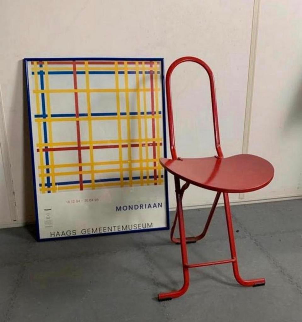 -Gastone Rinaldi paperclip klapstoel – jaren 70, Ophalen, Zo goed als nieuw, Metaal, Vijf, Zes of meer stoelen