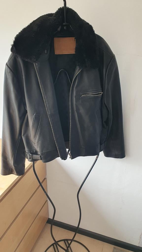 Stoer kort leren pilotenjack met afneembare kraag, Ophalen of Verzenden