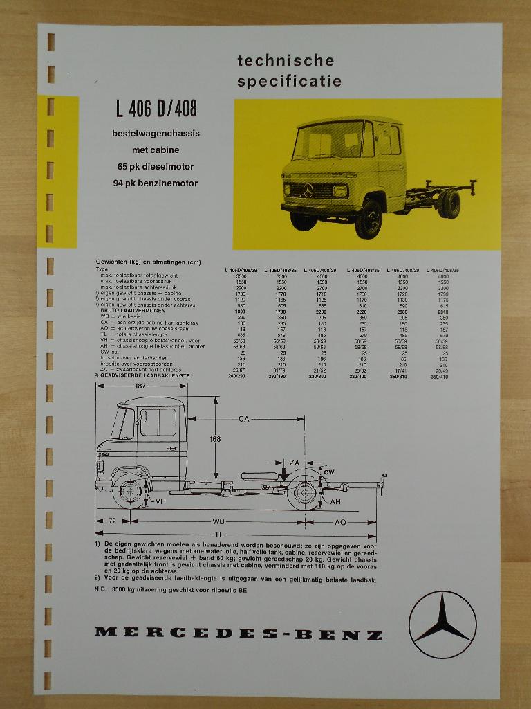 Mercedes 406 D / 408 Technische Specificatie Brochure 1973, Zo goed als nieuw, Mercedes-Benz, Mercedes, Ophalen of Verzenden