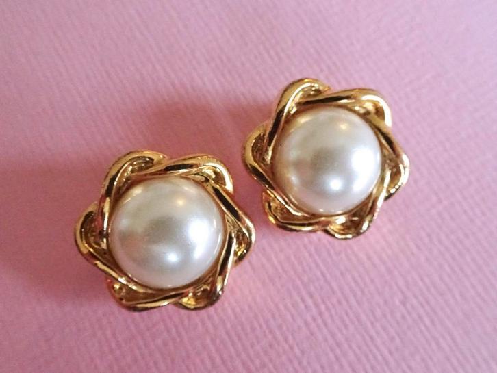 jwg Vintage 60s 70s parel oorbellen goud verguld clips wit, Sieraden, Tassen en Uiterlijk, Antieke sieraden, Oorbellen, Overige materialen