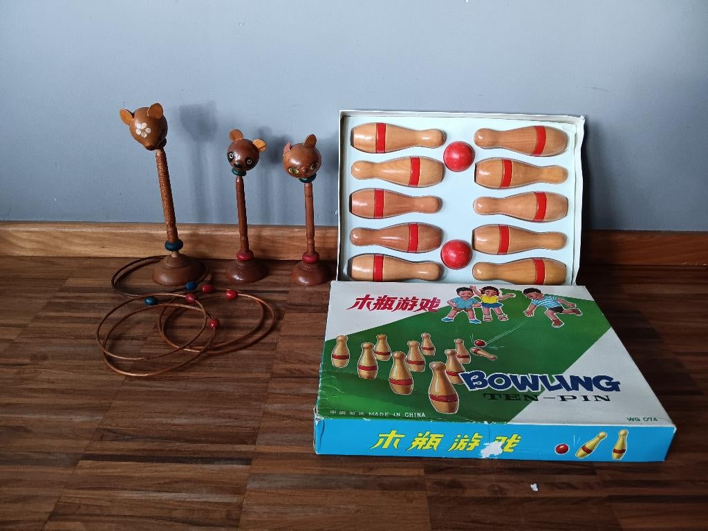 Oud kegel en ringenspel in hout, Antiek en Kunst, Antiek | Speelgoed, Ophalen of Verzenden