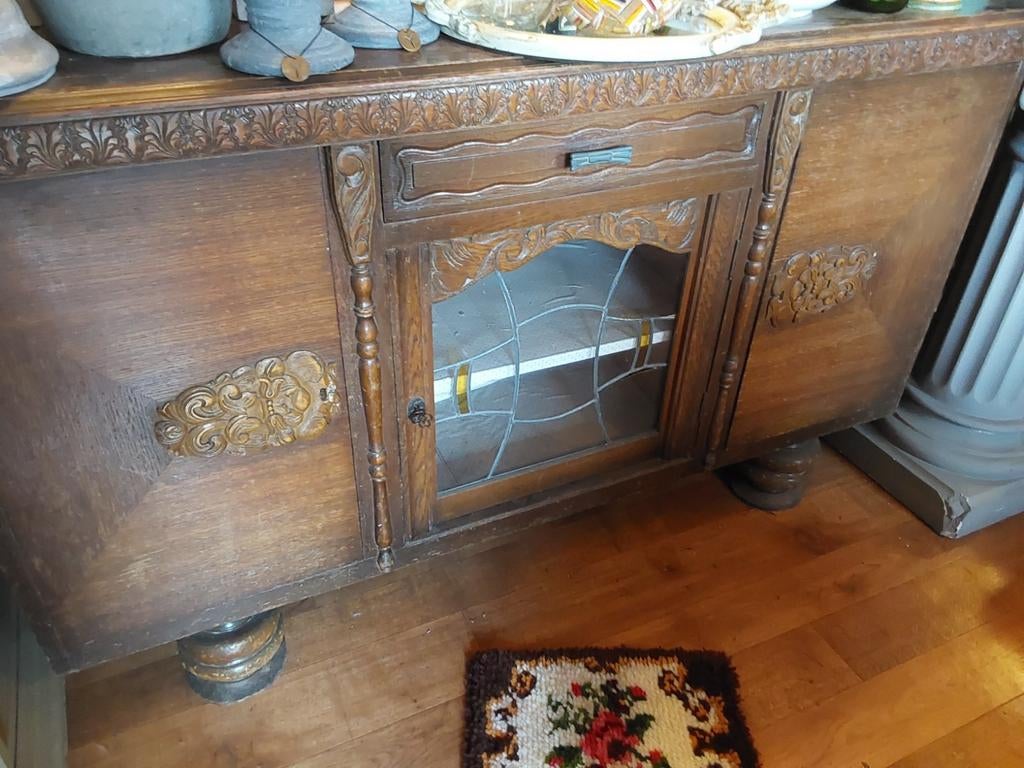 Oude dressoir, Huis en Inrichting, Kasten | Dressoirs, Ophalen, Gebruikt, 25 tot 50 cm, Glas
