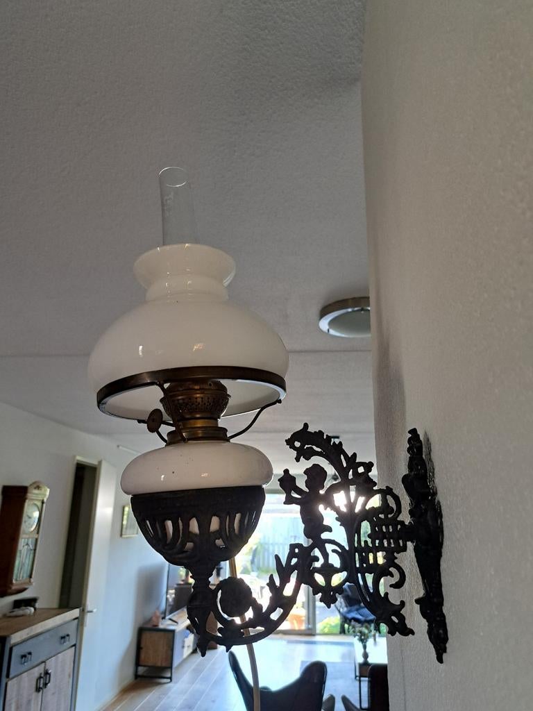 Antieke gietijzeren wandlamp, schipperslamp, elektrisch, Ophalen of Verzenden