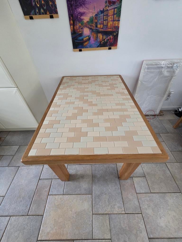 Blank eiken eettafel, Ophalen, Gebruikt, 50 tot 100 cm, 150 tot 200 cm