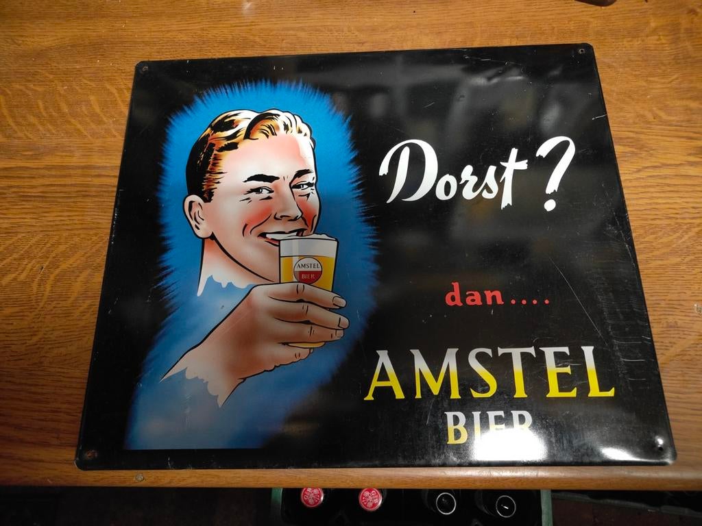 Vintage Amstel Bier  Reclamebord - Dorst?, Ophalen of Verzenden, Gebruikt, Reclamebord, Plaat of Schild, Amstel
