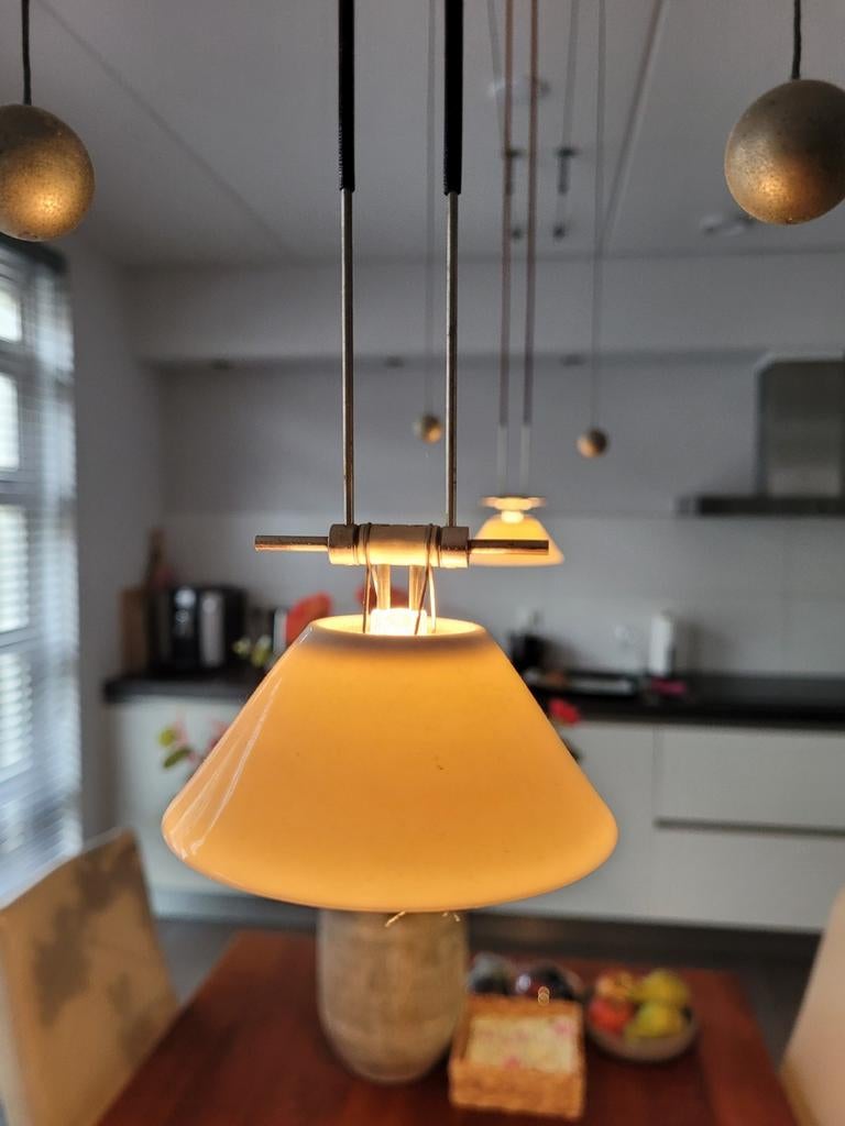 2x Halogeen 12V Hanglampen met Porseleinen Kapjes, Ophalen, Gebruikt, Modern, Sfeervol, Overige materialen