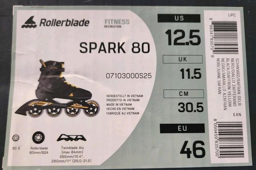 Rollerblade spark 80 - Maat 46 inline skates met bescherming, Sport en Fitness, Skeelers, Zo goed als nieuw, Inline skates 4 wielen