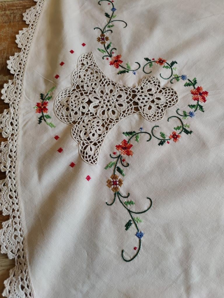 Geborduurd rond tafelkleed met bloemen, Huis en Inrichting, Verzenden, Nieuw, Rond, Binnen