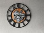 Industriële Wandklok met Zichtbare Tandwielen, Ophalen of Verzenden, Zo goed als nieuw, Analoog, Wandklok