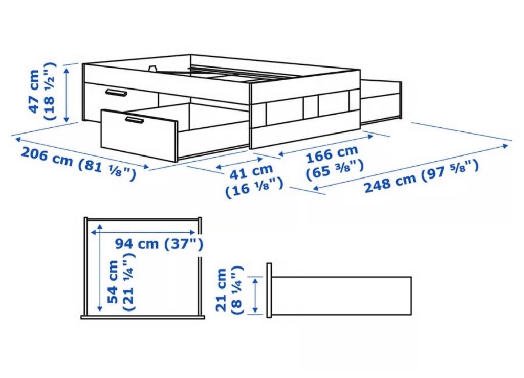 IKEA BRIMNES bedframe met 4 lades+lattenbodem-zonder matras, Huis en Inrichting, Slaapkamer | Bedden, Ophalen, Gebruikt, Wit, Tweepersoons