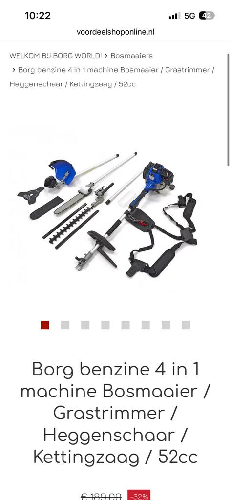 bosmaaier benzine 2 takt 52 cc. 4 in 1, Ophalen, Zo goed als nieuw, 10 tot 30 cm, Benzine