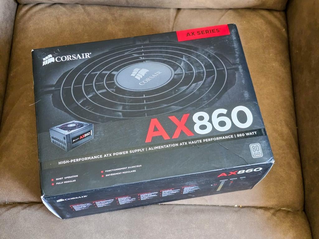 Corsair AX860 ATX Voeding 860W 80 PLUS PLATINUM, Computers en Software, Interne voedingen, Ophalen of Verzenden, Zo goed als nieuw