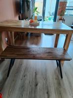 Industrieel bankje met zwart metalen onderstel - Karwei, Ophalen, Twee, Bruin, Zo goed als nieuw