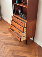 Vintage wandmeubel teak hout metaal lades jaren 50/60/70, Huis en Inrichting, Kasten | Wandmeubels, Ophalen, Met plank(en), Gebruikt