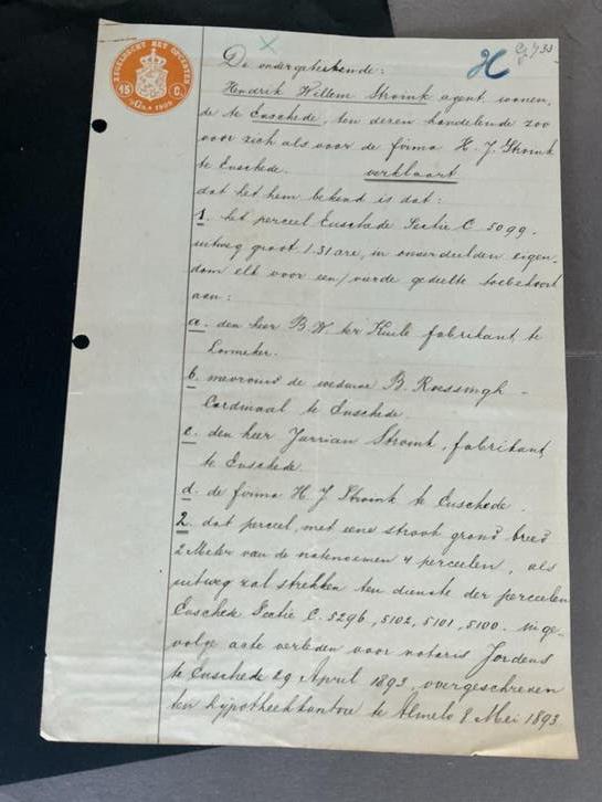 Historisch document: Perceel Enschede Sectie C 5099, Verzenden