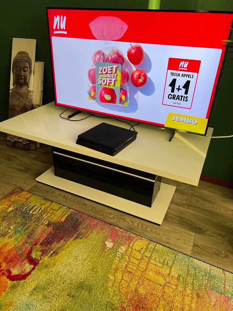 Moderne salontafel wit met zwart hoogglans, Huis en Inrichting, Tafels | Salontafels, Ophalen, Kunststof, 100 tot 150 cm, 50 tot 100 cm