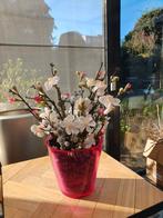 Bloemstukje zijden Japanse sierkers/katjes in fuchsia vaasje, Ophalen, Nieuw, Binnen