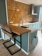 Moderne Hoekkeuken met Bar, Ophalen, Gebruikt, Blauw, Hoekkeuken