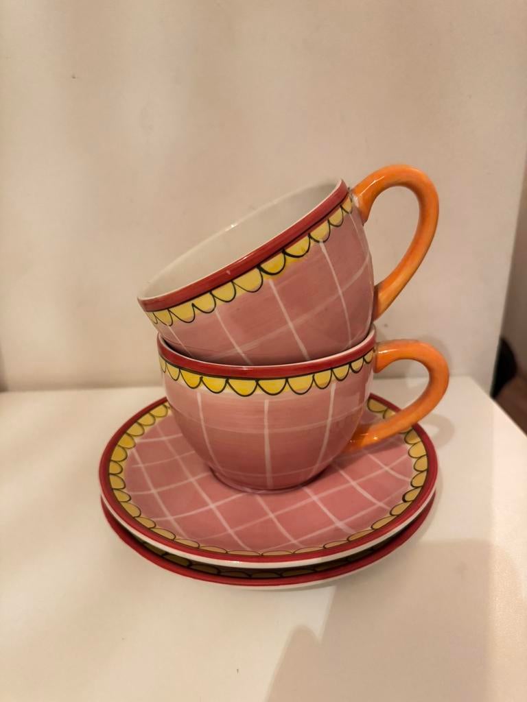 Blond Amsterdam – set van 2 XL theekoppen met schotel, Huis en Inrichting, Keuken | Servies, Ophalen, Gebruikt, Blond Amsterdam